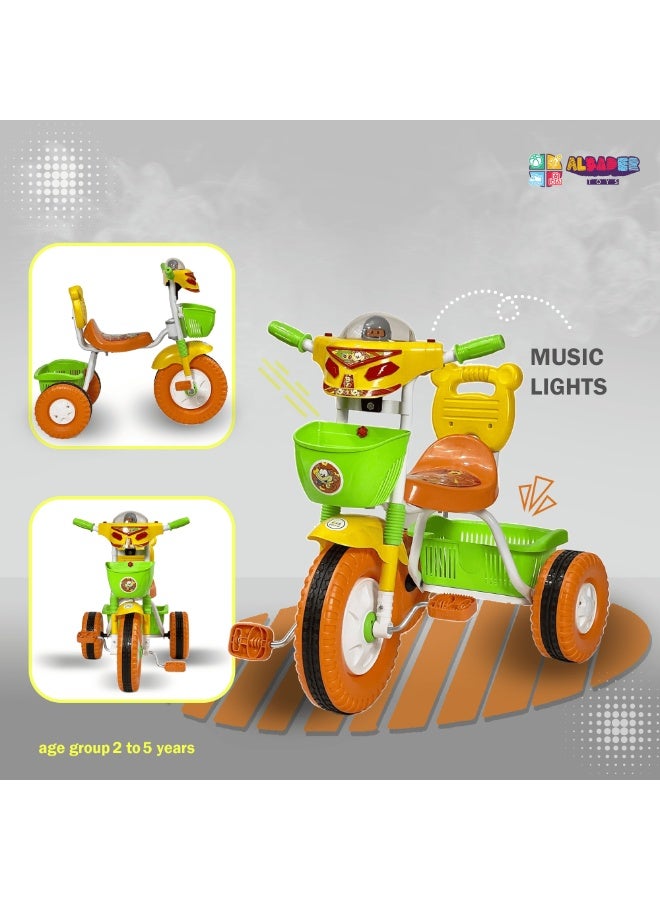 البدر دراجة توازن للأطفال بعمر 2-5 سنوات، دراجة ثلاثية العجلات للأطفال بموسيقى وأضواء مع مقعد واحد وسلة من البدر، برتقالي - Image 3